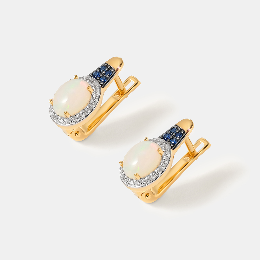 Серебряные серьги с опалами и сапфирами