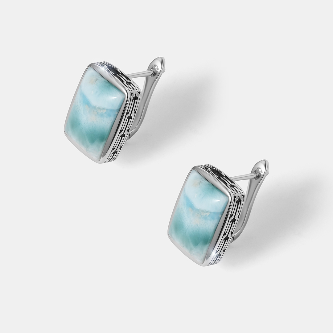 Серебряные серьги с ларимарами