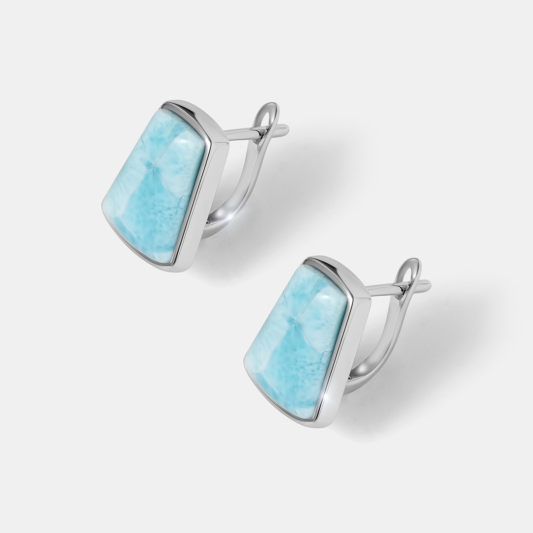 Серебряные серьги с ларимарами