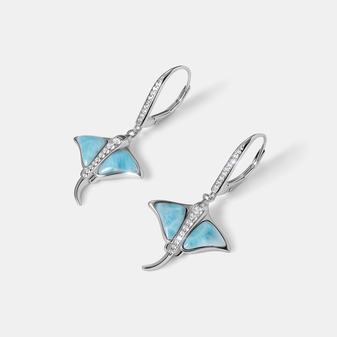 Серебряные серьги с ларимарами "Скаты"