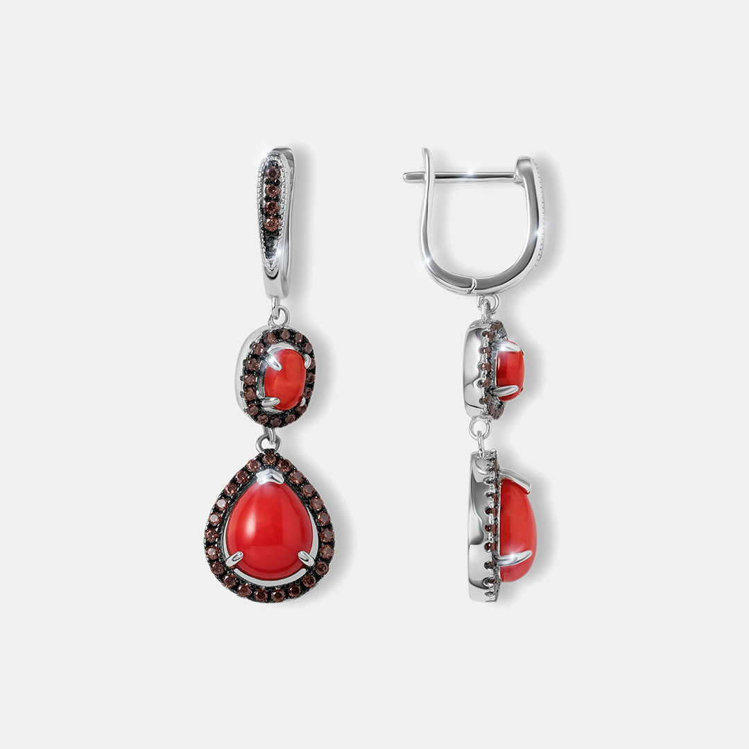 Серебряные серьги с кораллами