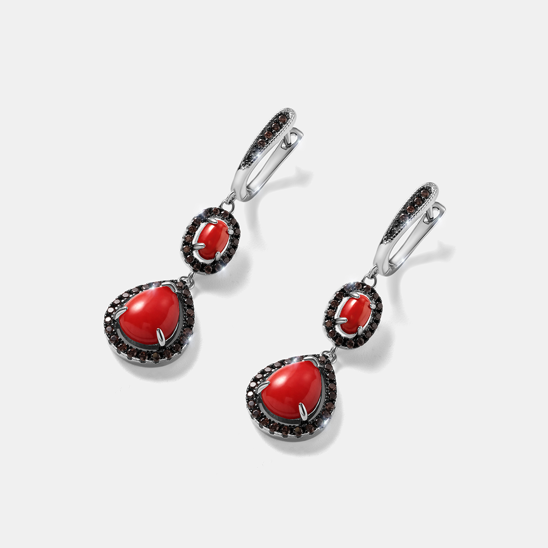 Серебряные серьги с кораллами