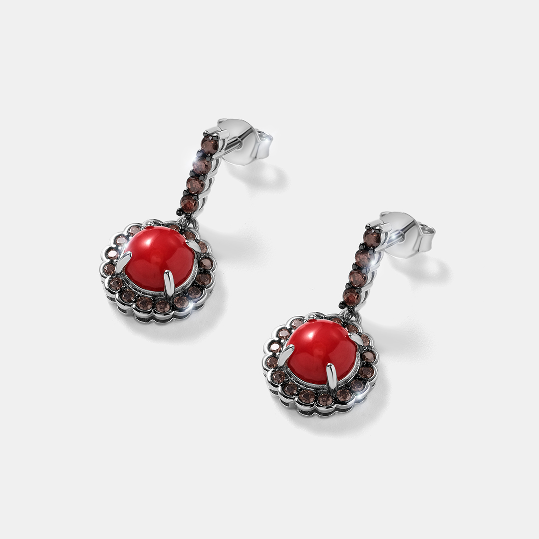 Серебряные серьги с кораллами