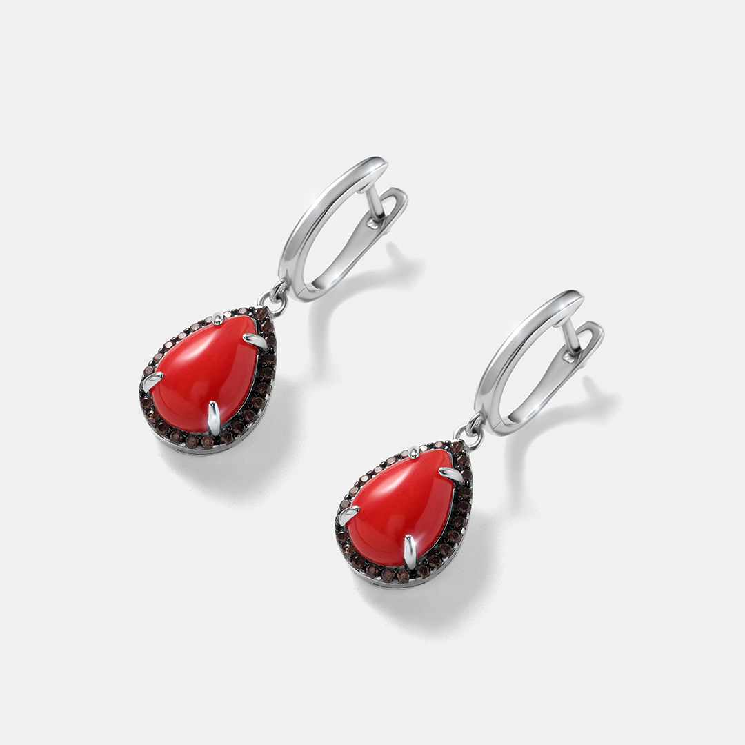 Серебряные серьги с кораллами