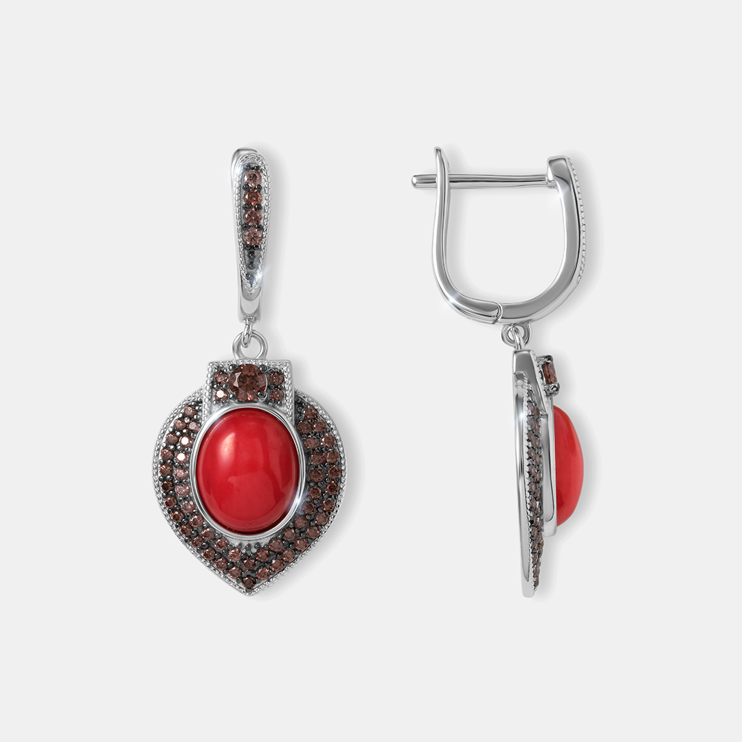 Серебряные серьги с кораллами