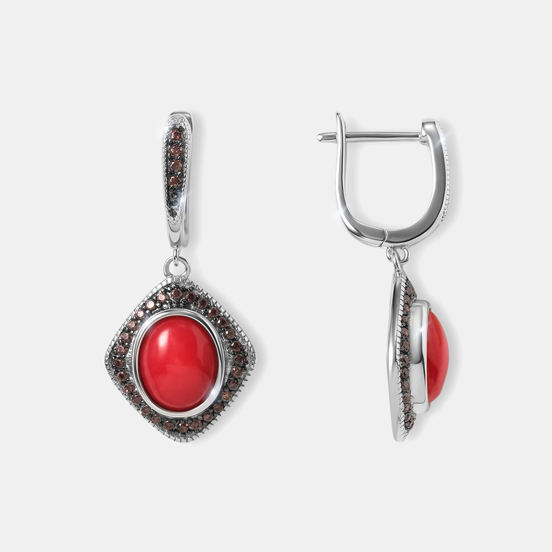 Серебряные серьги с кораллами
