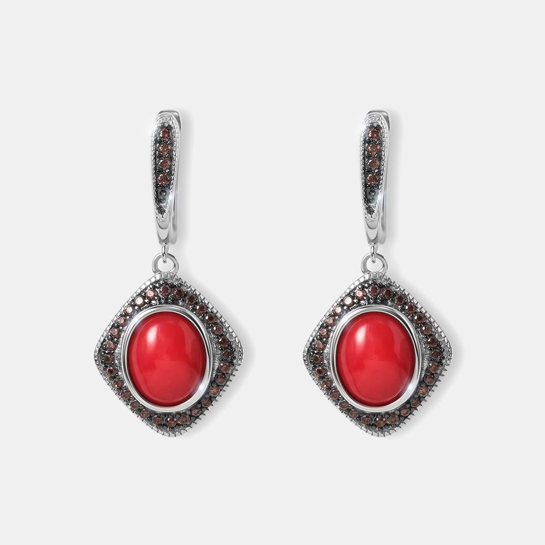 Серебряные серьги с кораллами