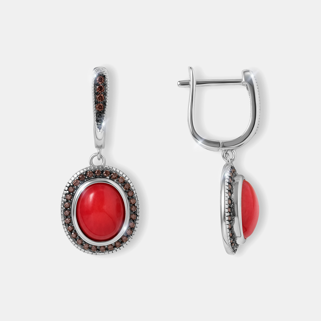 Серебряные серьги с кораллами