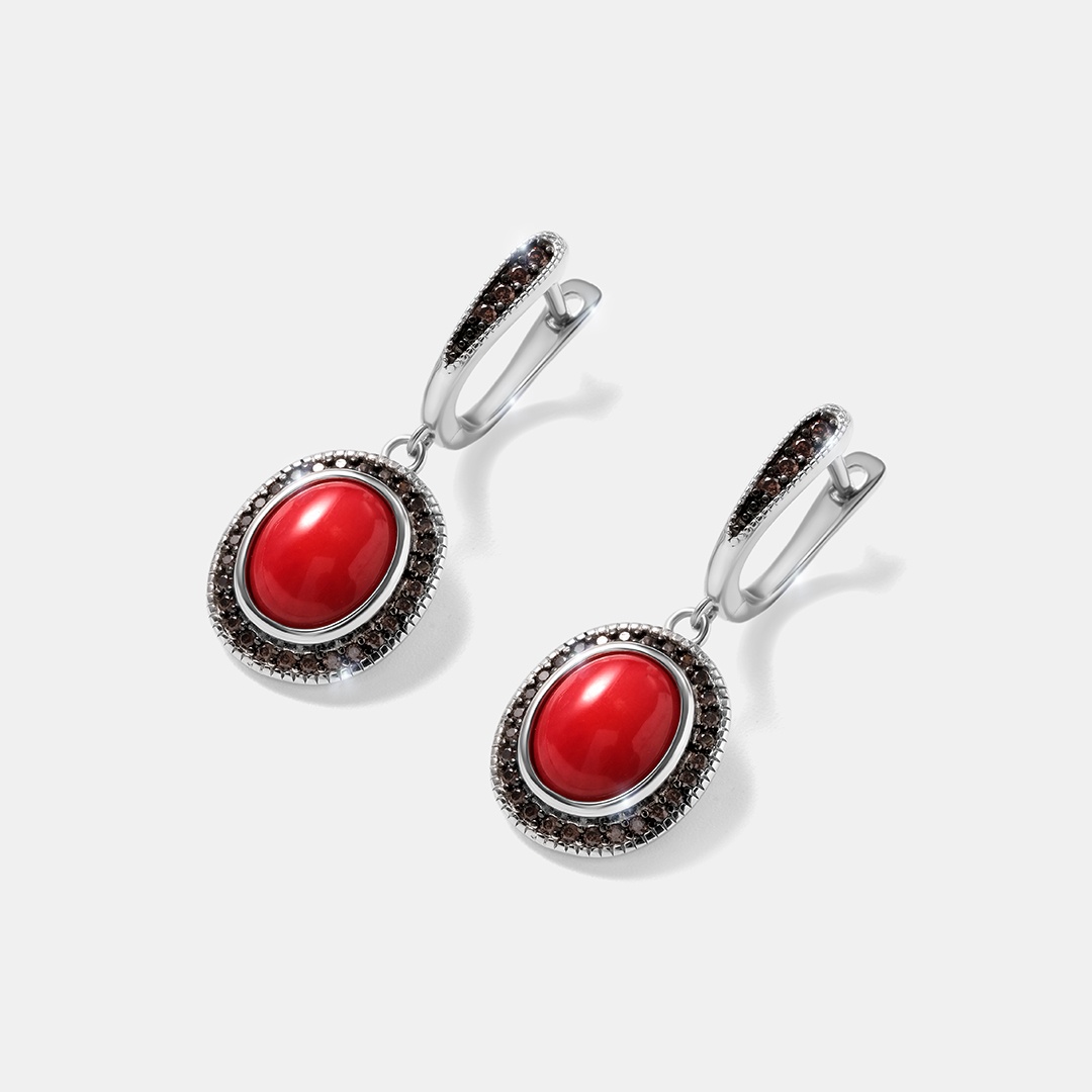 Серебряные серьги с кораллами
