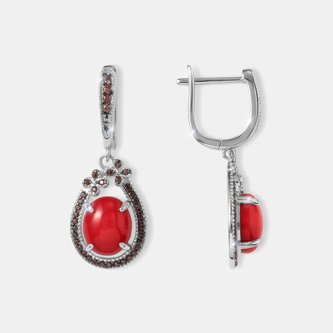Серебряные серьги с кораллами