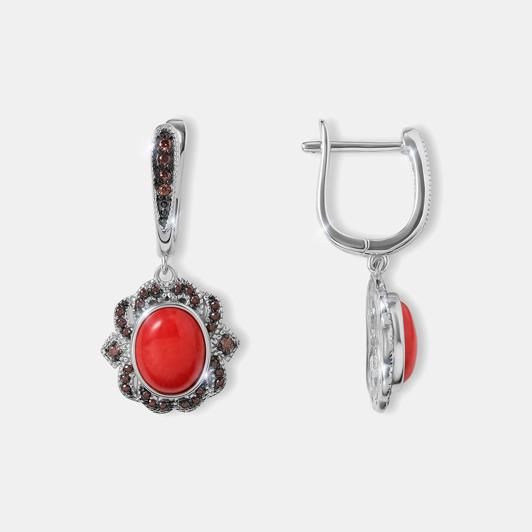 Серебряные серьги с кораллами