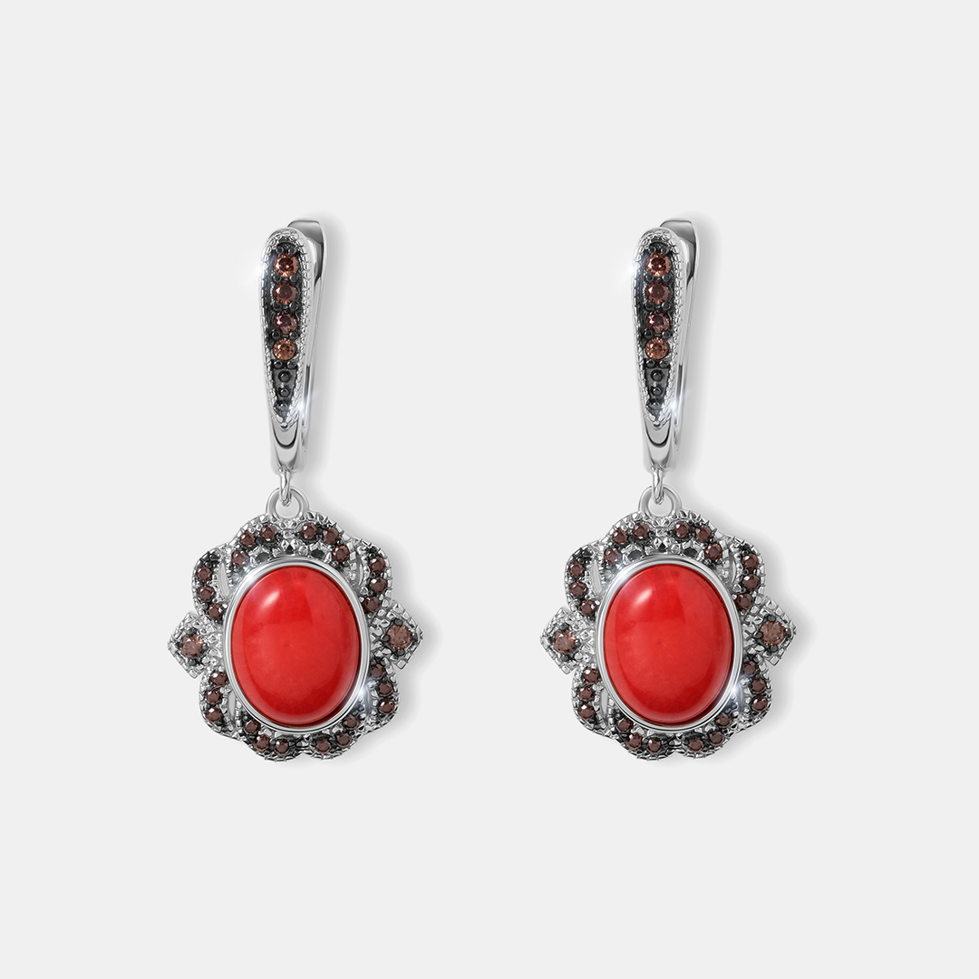 Серебряные серьги с кораллами