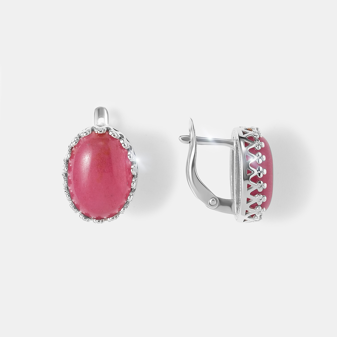 Серебряные серьги с малиновыми жадеитами