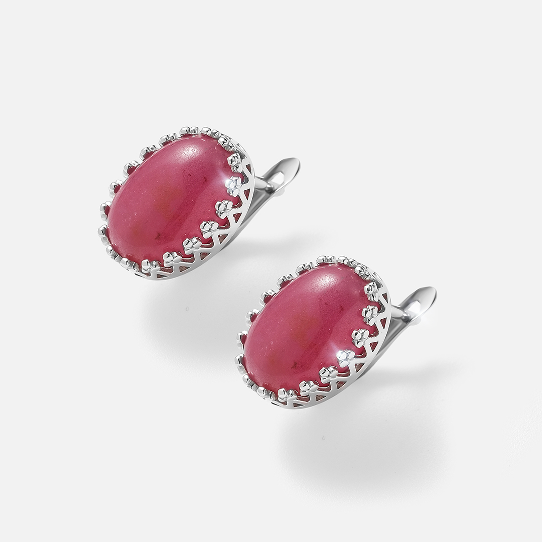 Серебряные серьги с малиновыми жадеитами