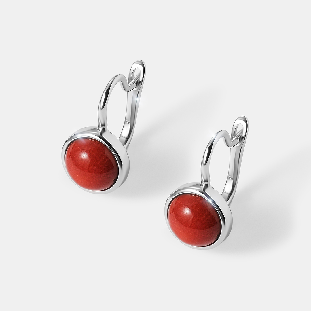 Серебряные серьги с кораллами Салмон