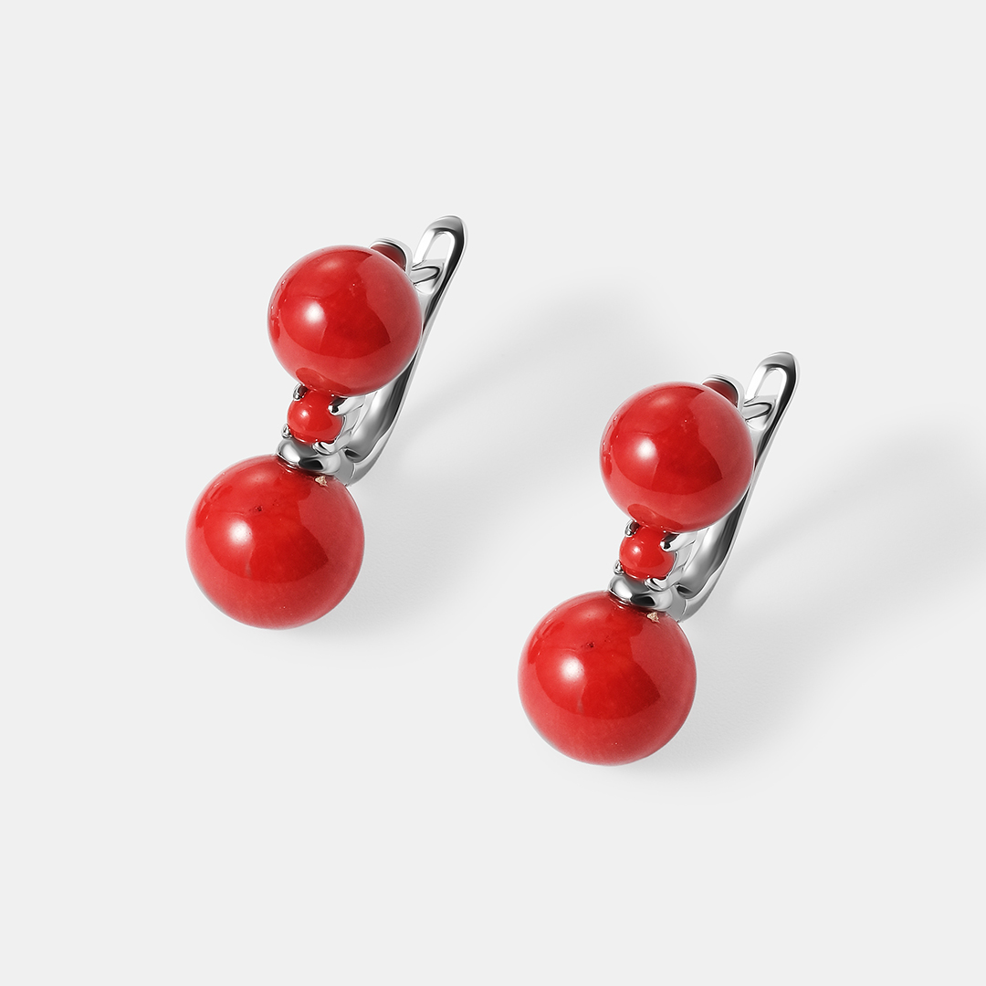 Серебряные серьги с кораллами Салмон