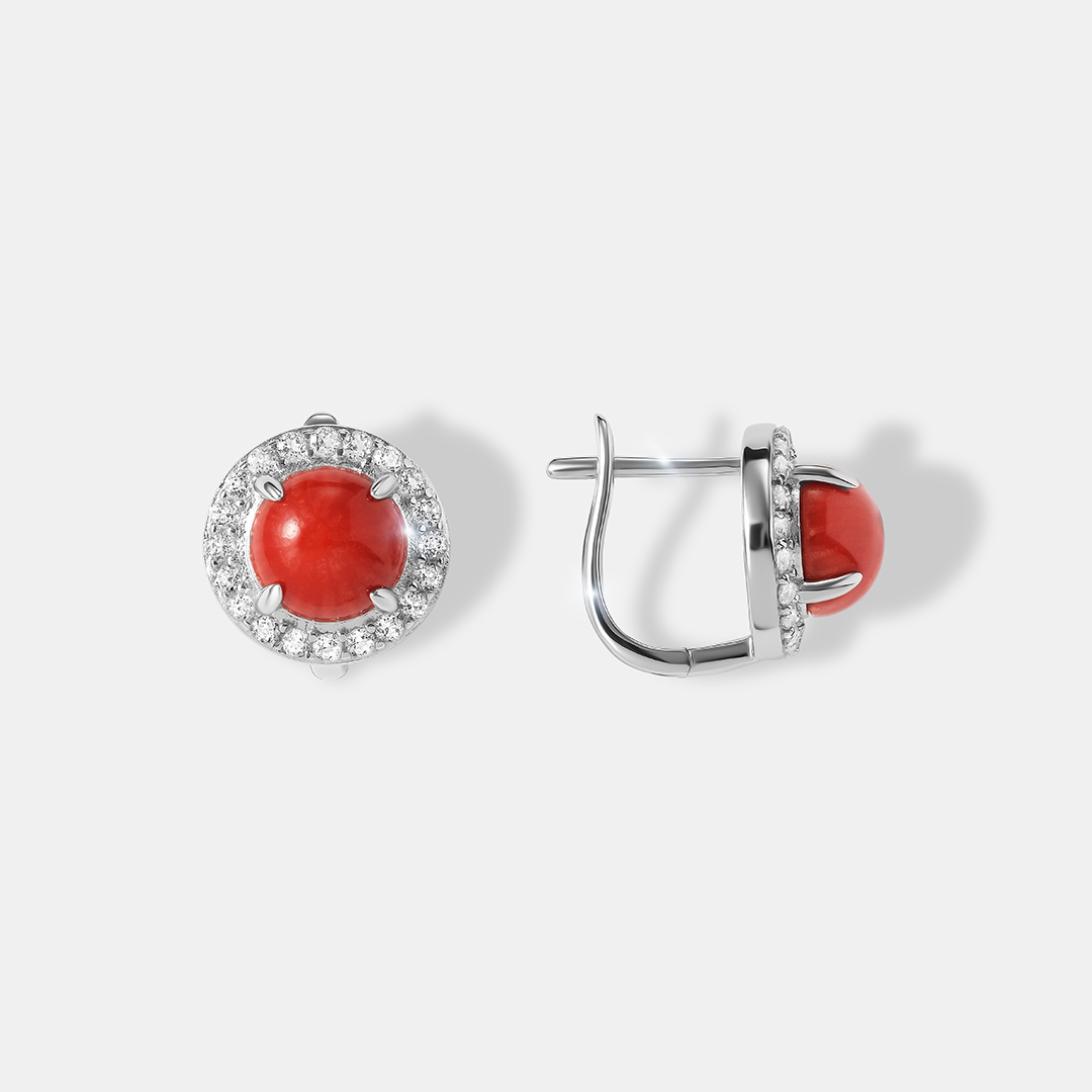 Серебряные серьги с кораллами Салмон