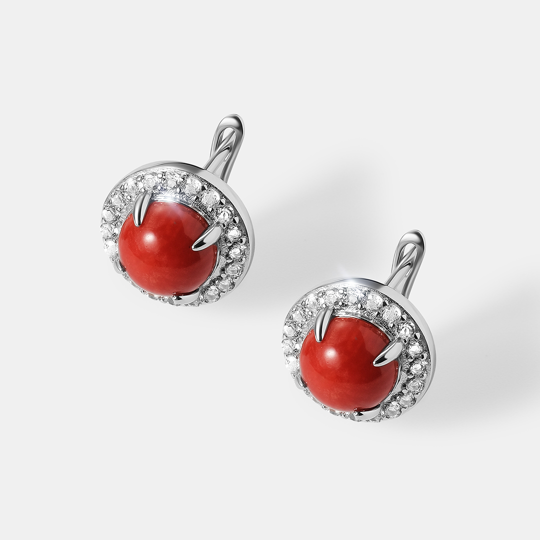 Серебряные серьги с кораллами Салмон