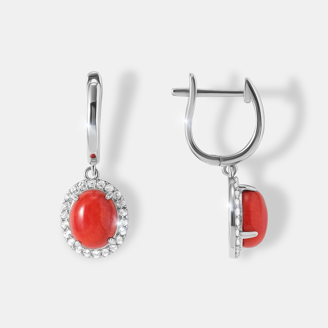 Серебряные серьги с кораллами Салмон