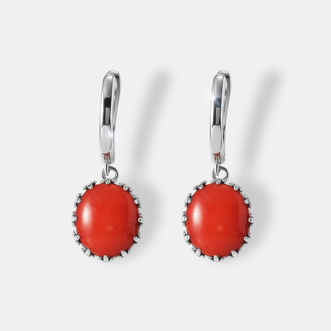 Серебряные серьги с кораллами Салмон