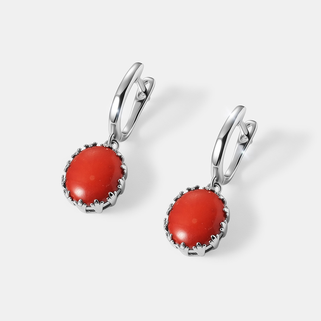 Серебряные серьги с кораллами Салмон