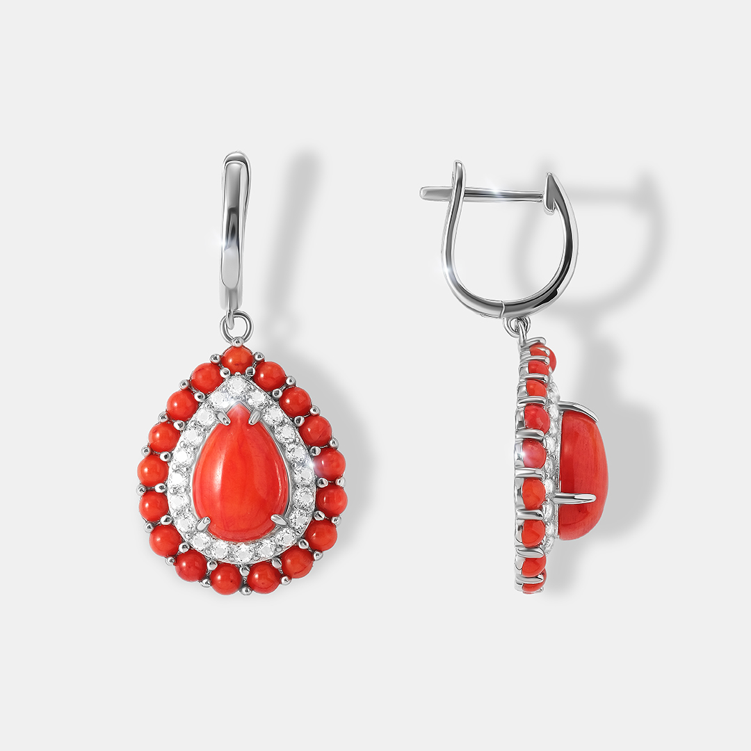 Серебряные серьги с кораллами Салмон