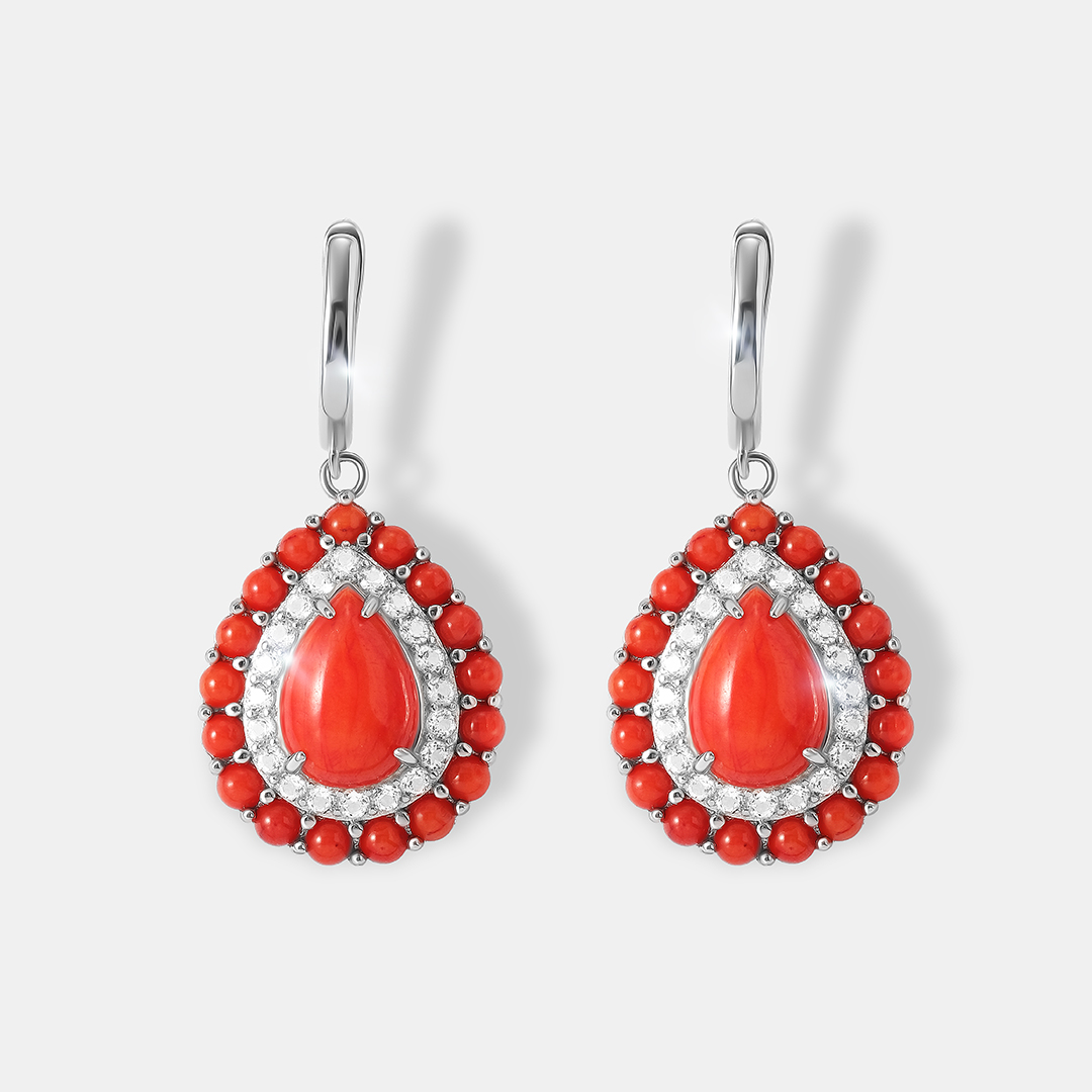 Серебряные серьги с кораллами Салмон