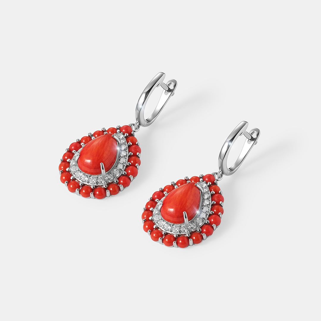 Серебряные серьги с кораллами Салмон
