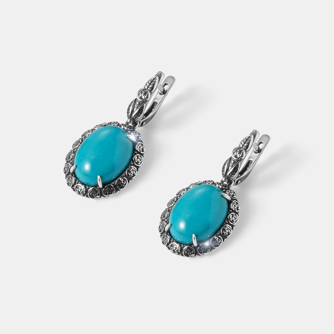 Серебряные серьги с бирюзой "Розы"