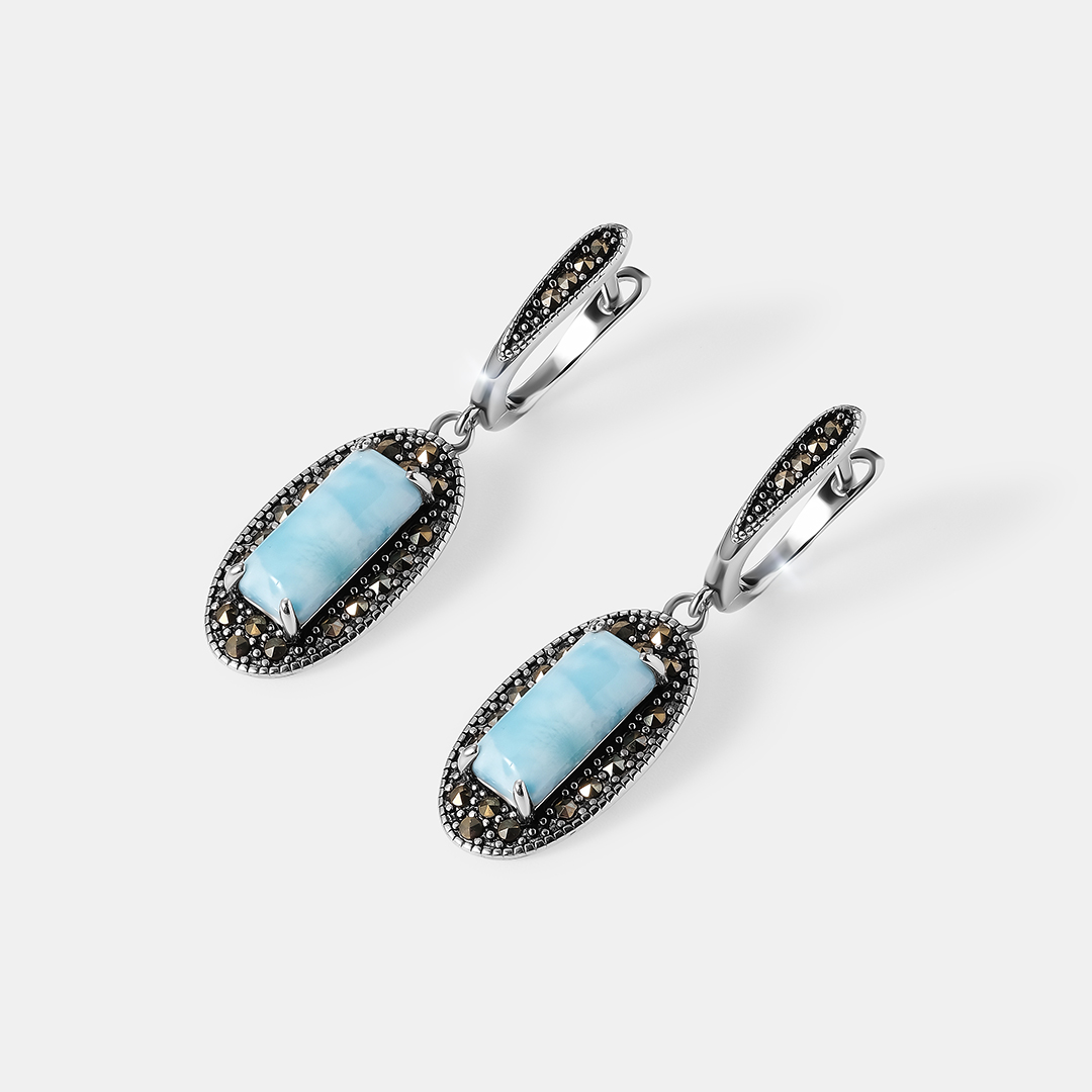 Серебряные серьги с ларимарами