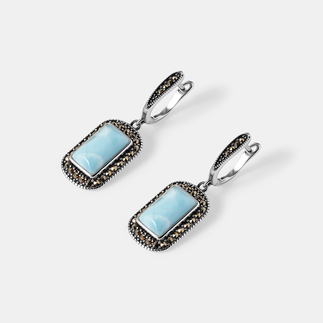 Серебряные серьги с ларимарами