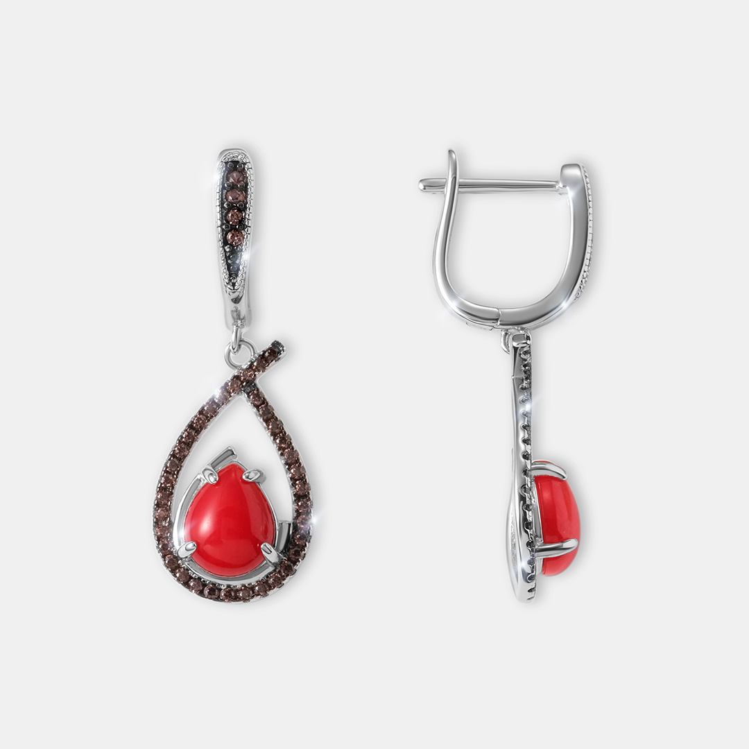Серебряные серьги с кораллами