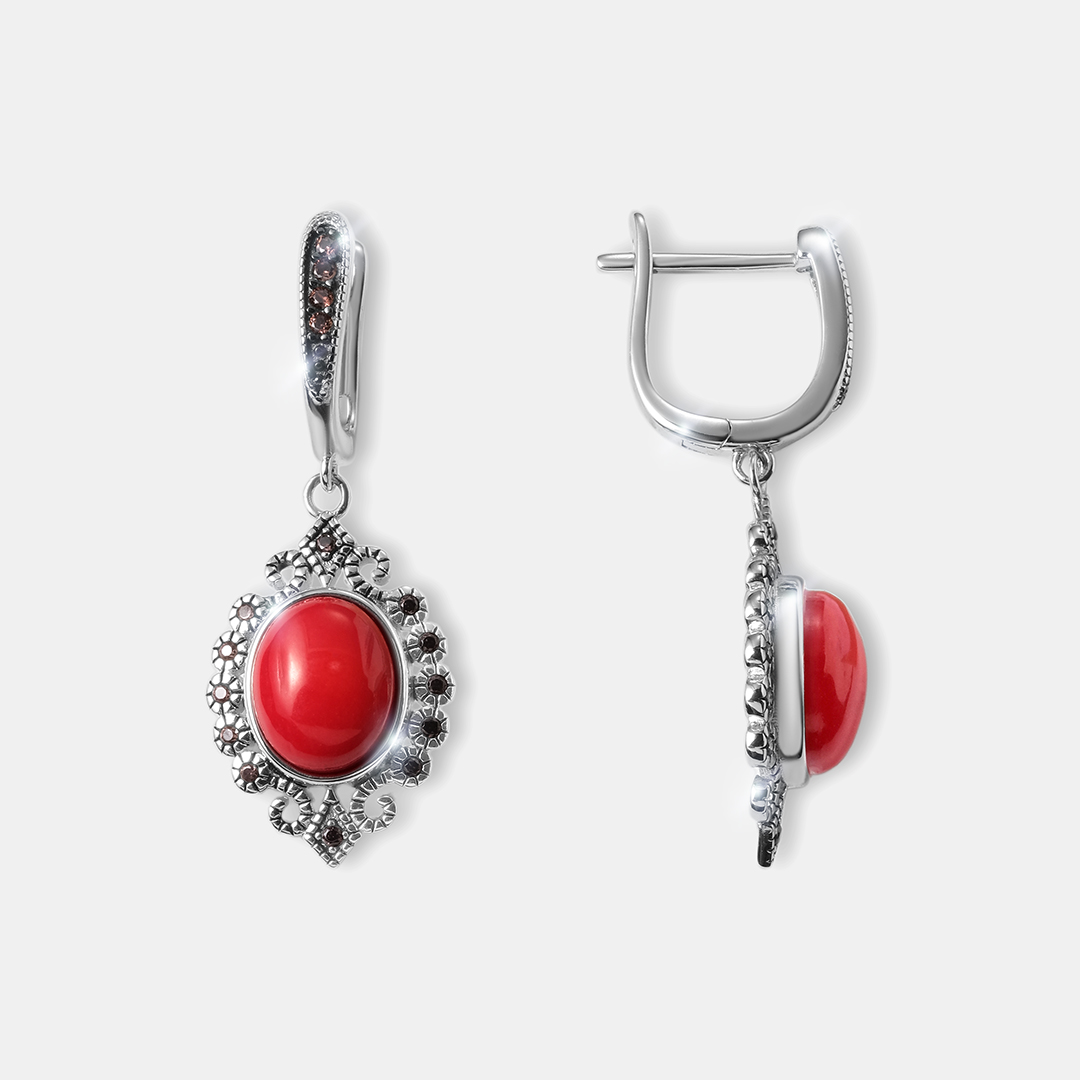 Серебряные серьги с кораллами