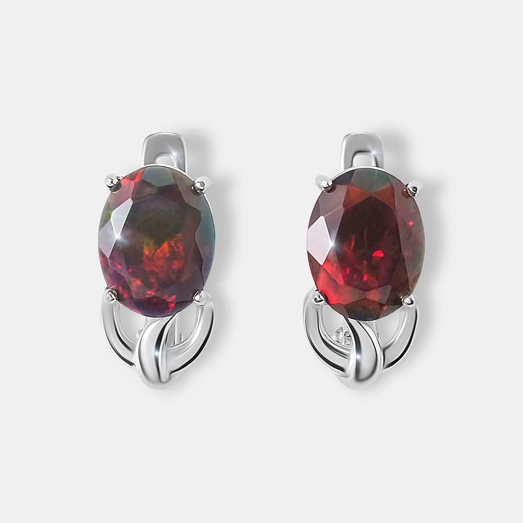 Серебряные серьги с черными опалами