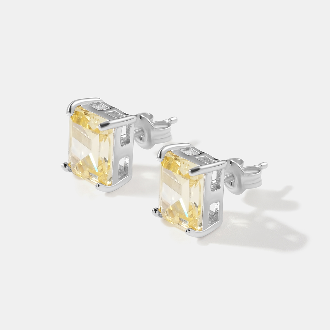 Серебряные серьги-пусеты с желтым кубическим цирконием