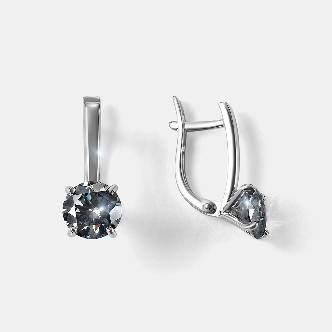 Серебряные серьги с серыми муассанитами