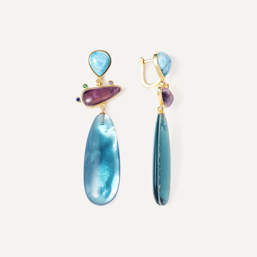 Серебряные серьги с самоцветами