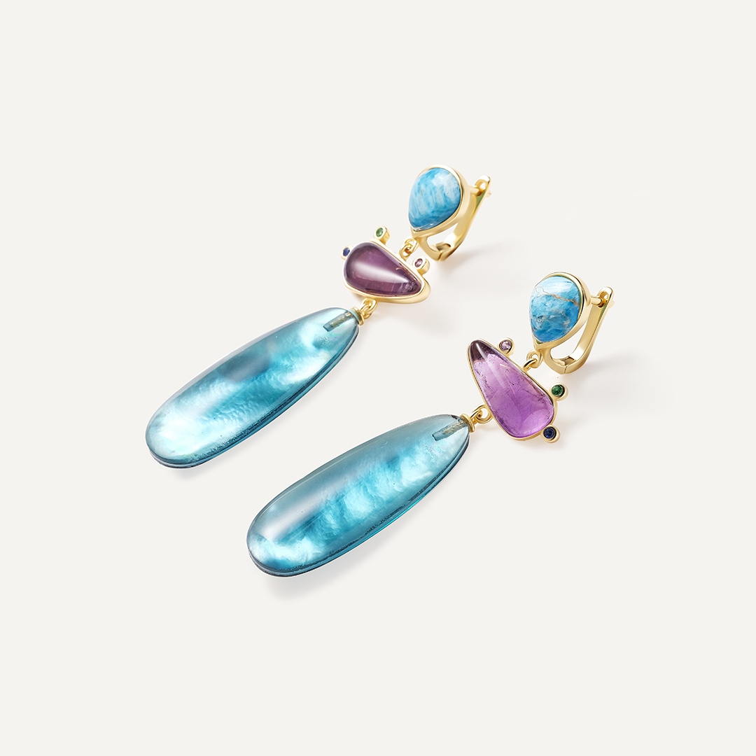 Серебряные серьги с самоцветами