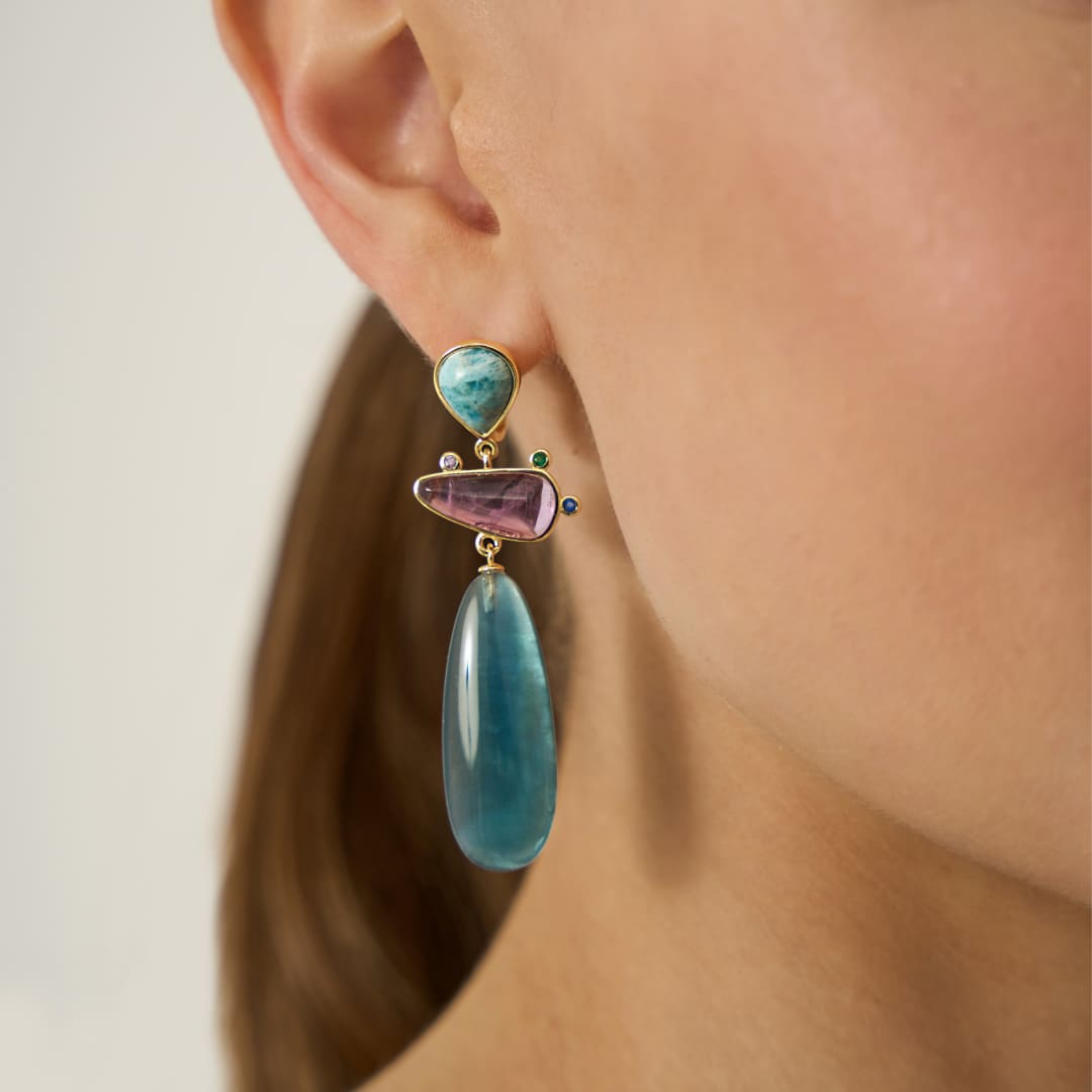 Серебряные серьги с апатитами и аметистами