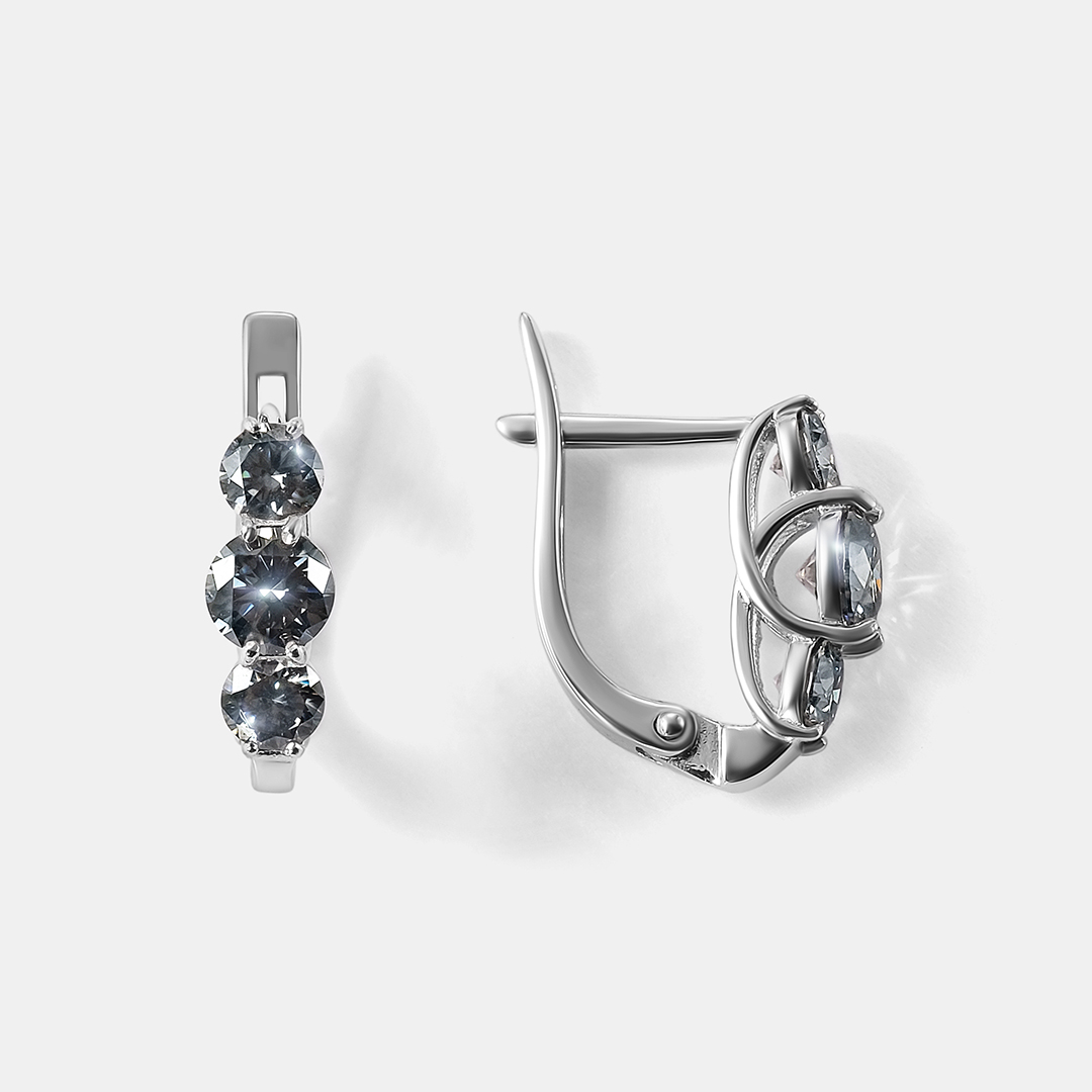 Серебряные серьги с серыми муассанитами