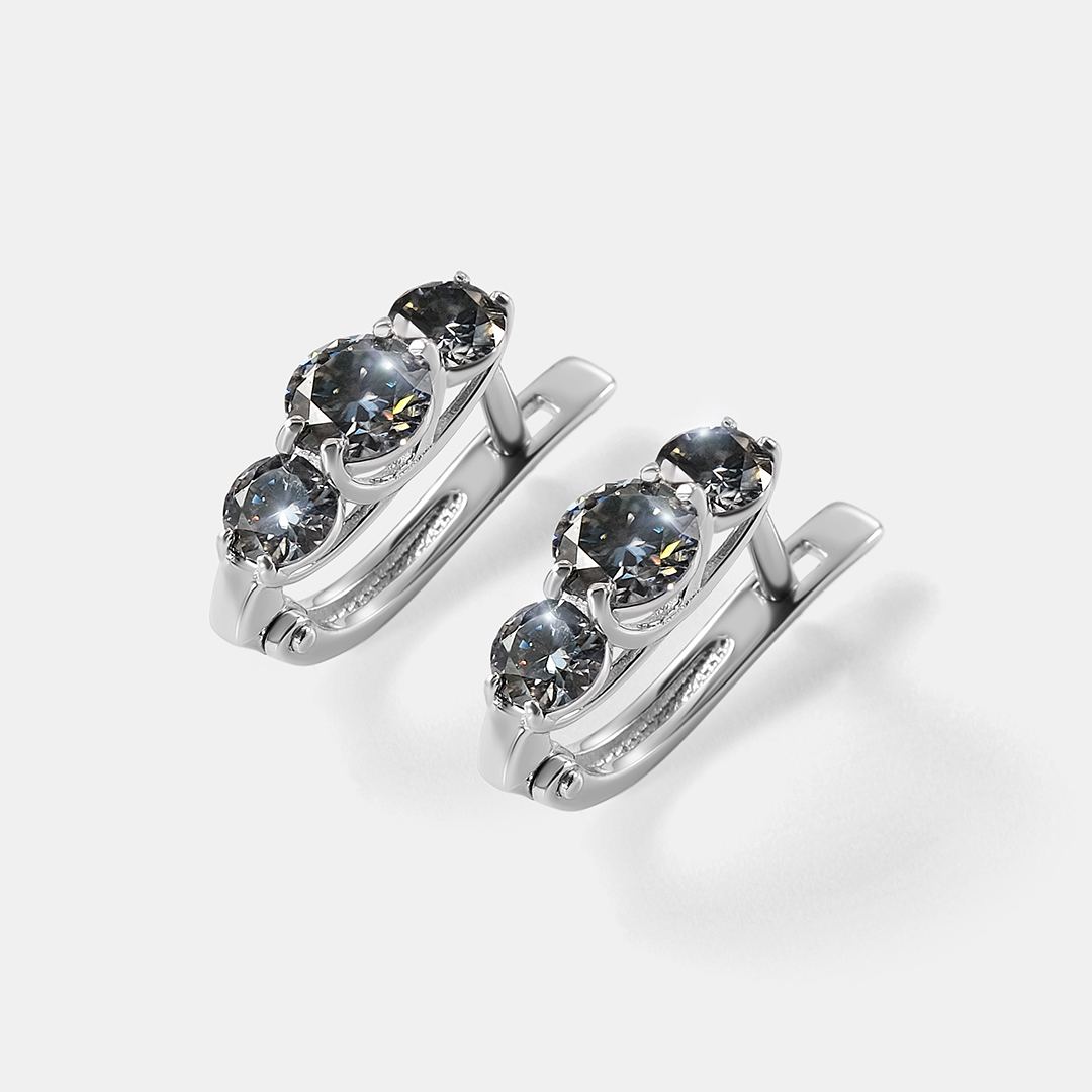 Серебряные серьги с серыми муассанитами