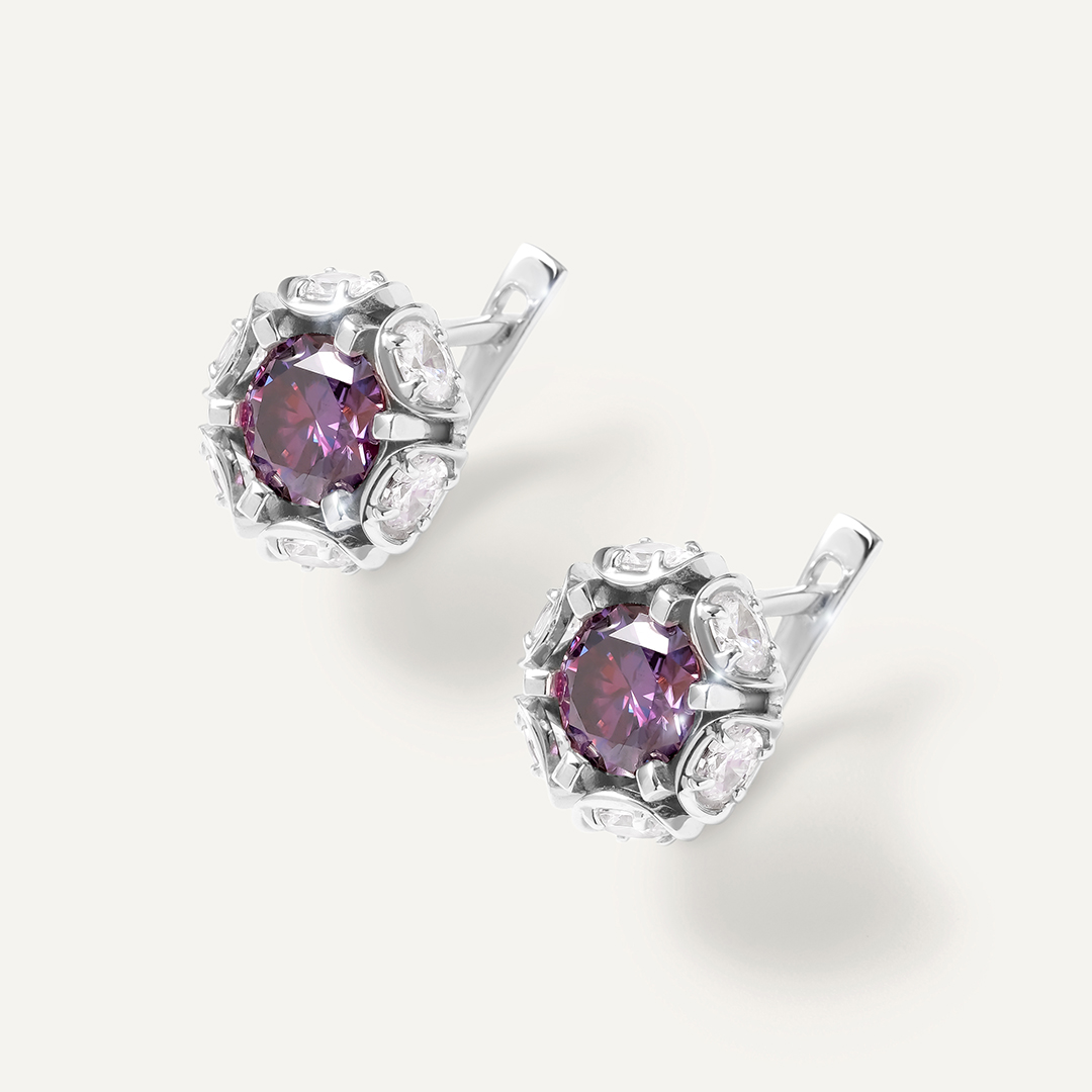 Серебряные серьги с фиолетовыми муассанитами