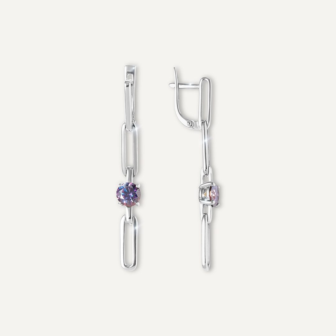 Серебряные серьги с фиолетовыми муассанитами