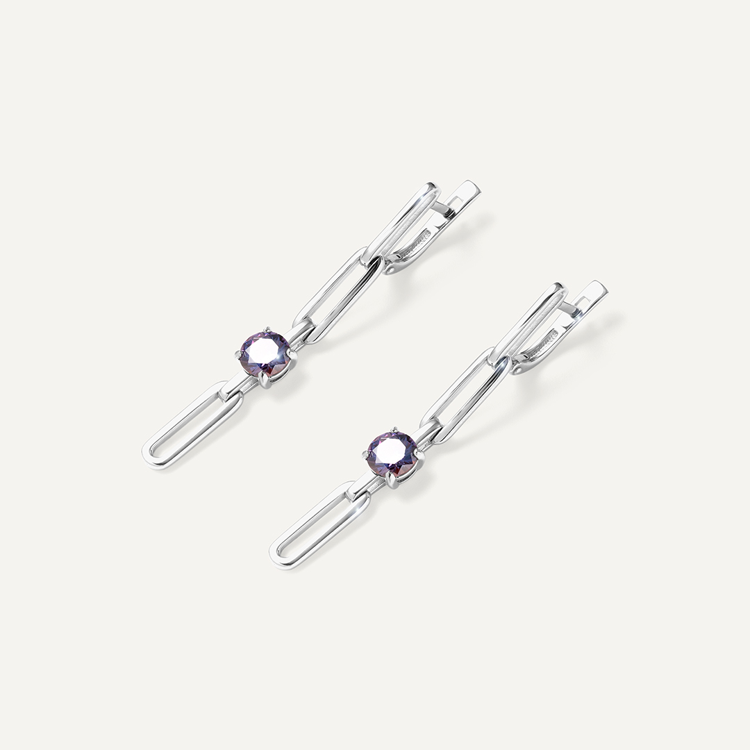 Серебряные серьги с фиолетовыми муассанитами