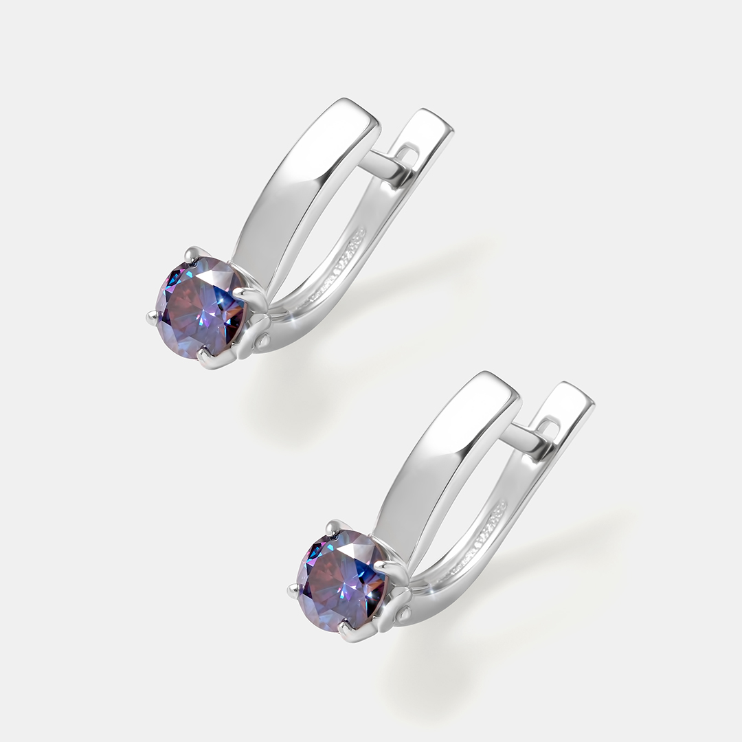 Серебряные серьги с фиолетовыми муассанитами