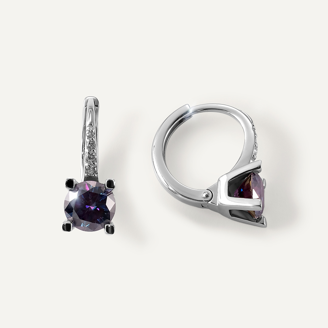 Серебряные серьги с фиолетовыми муассанитами