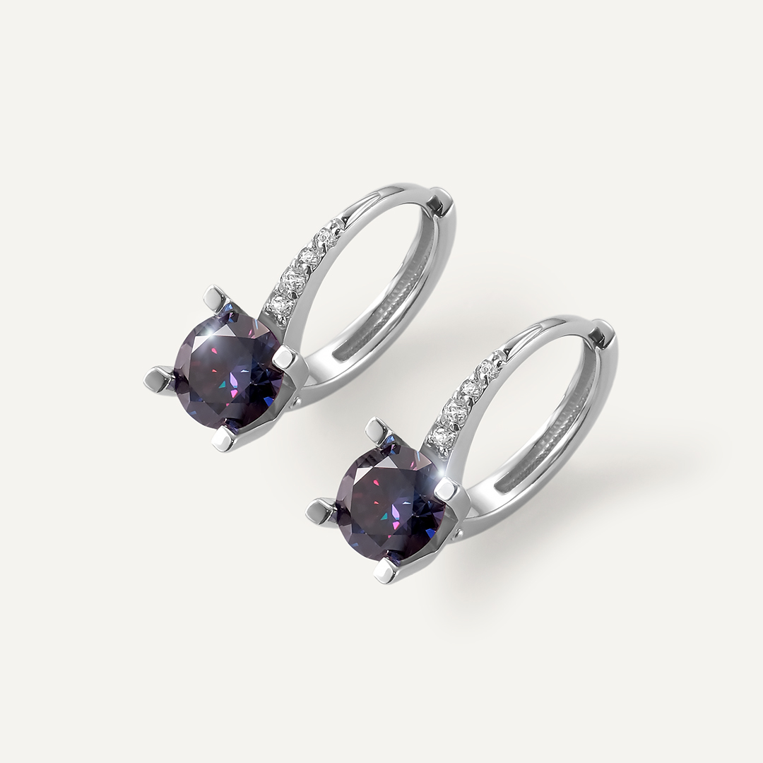 Серебряные серьги с фиолетовыми муассанитами