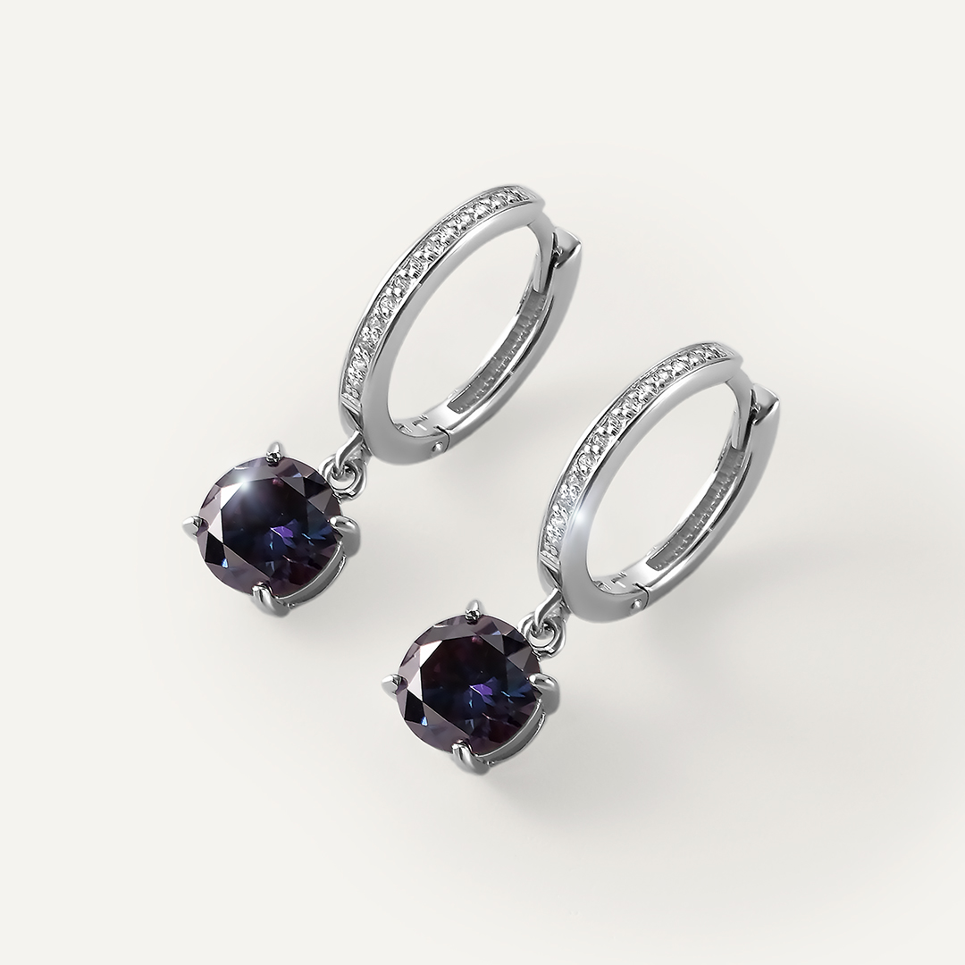 Серебряные серьги-конго с фиолетовыми муассанитами