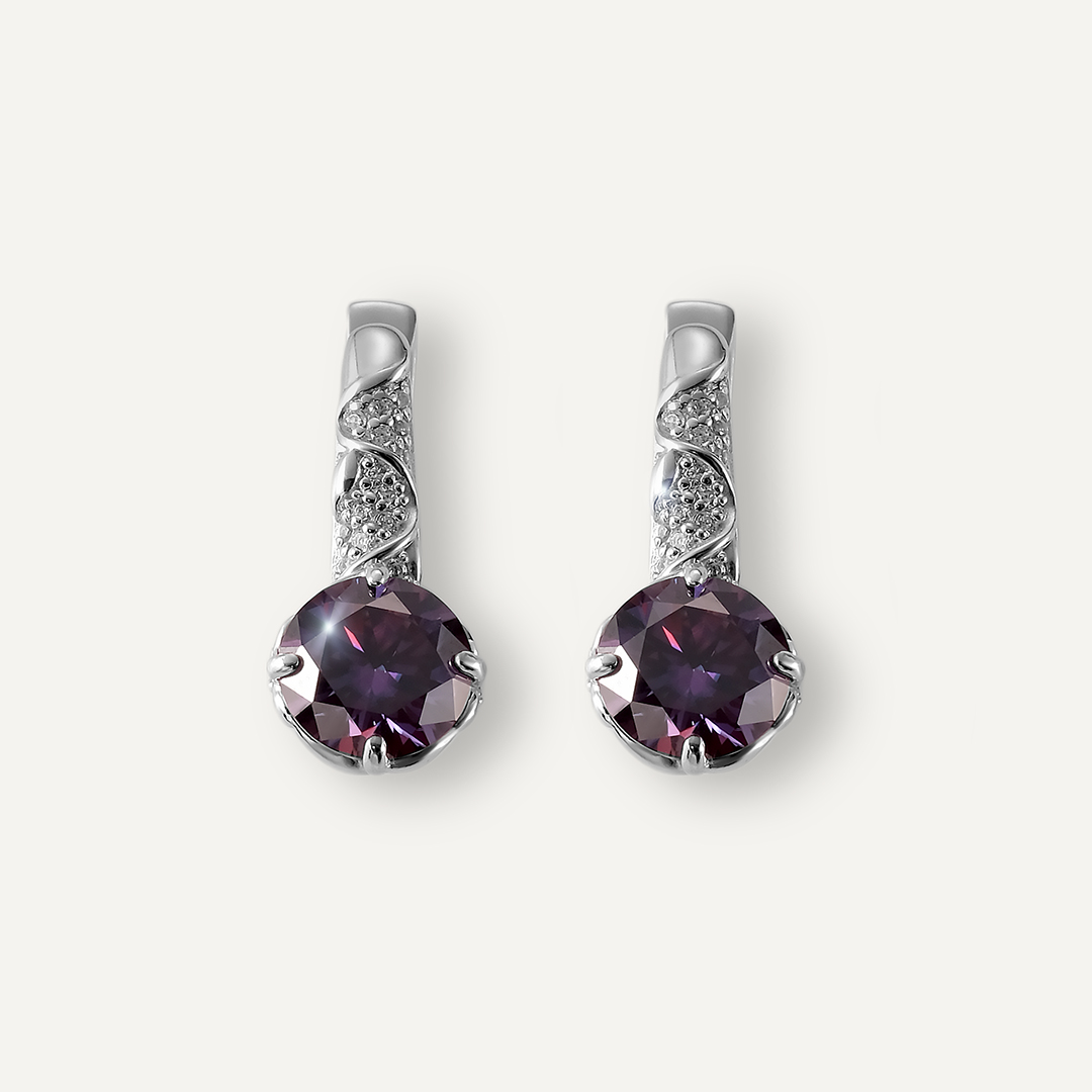 Серебряные серьги с фиолетовыми муассанитами