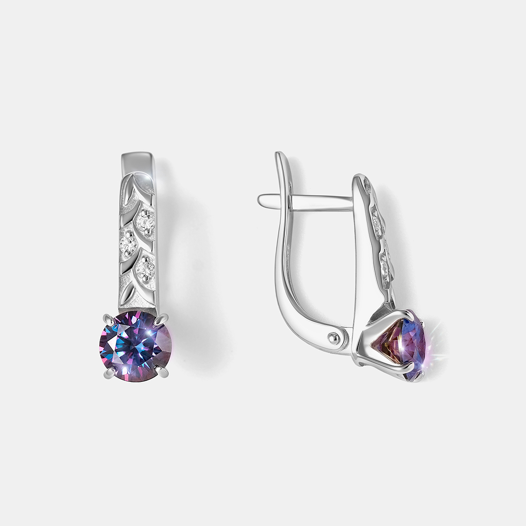 Серебряные серьги с фиолетовыми муассанитами